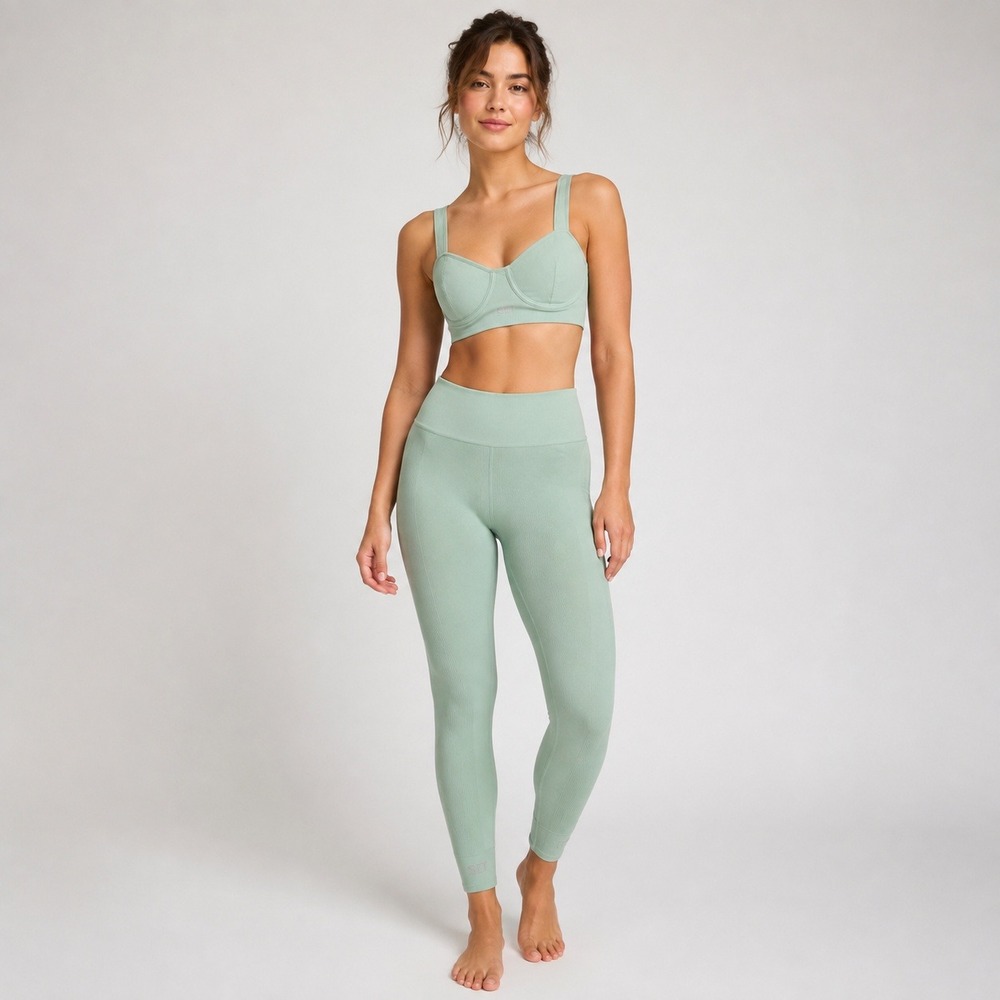 SET Active SCULPTFLEX Ribbed Side Legging and Box Cut Bra Set Sage Green Large